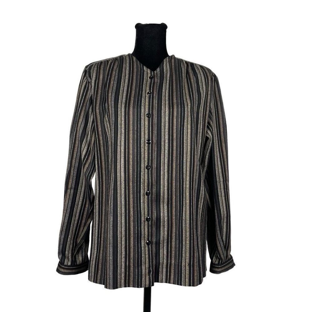 Vintage Jaeger 100% Wool Stripe Collarless Button‎ Up - Women’s 10